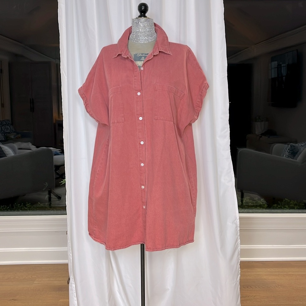 Zilcremo Nantucket Red button down shirt dress 2XL cap sleeve very cute casual